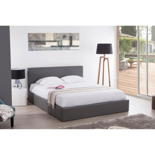 Lit Coffre « Bastien » en Similicuir Gris – 160x200 cm