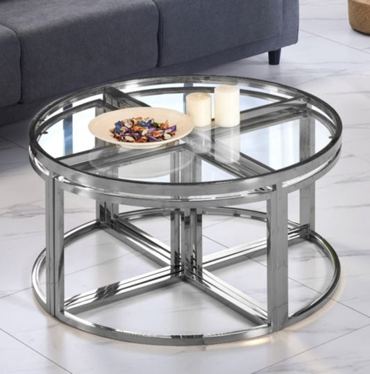 Table Basse Elve – Pieds Chrome & Plateau Transparent 90x45 cm