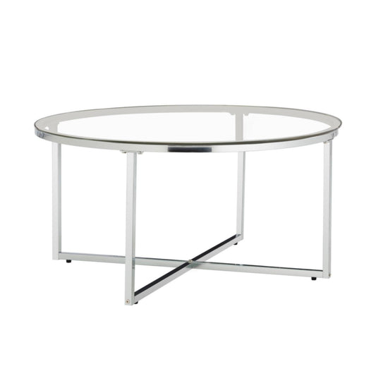 Table Basse Lorie – Pied Chrome & Plateau Transparent 90 cm
