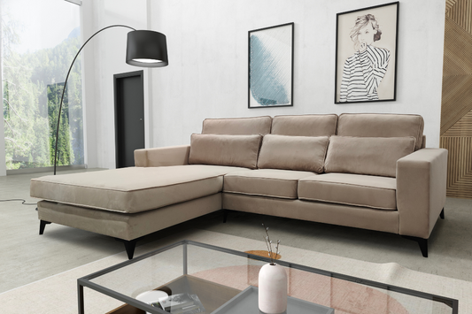 Canapé d’Angle Gauche – Élégant velours beige 265 x 200 cm