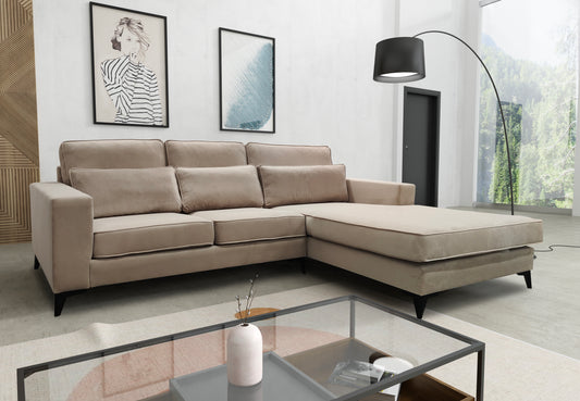 Canapé d’Angle Droit – Élégant velours beige 265 x 200 cm