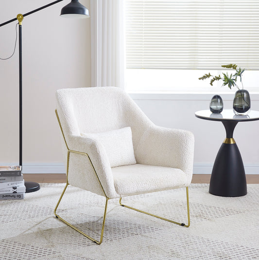 Fauteuil Baska Gold – Structure dorée et revêtement laine beige