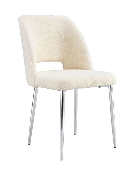 Chaise Ava en Tissu Doudou Beige avec Pieds Chrome – Confort et Modernité