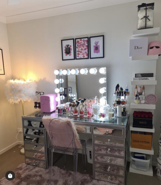 Ensemble coiffeuse avec miroir + miroir Bluetooth LED – Style et technologie
