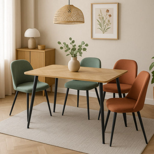 Table repas Ammo – Pieds métal noir et plateau style point de Hongrie 120x70x75 cm