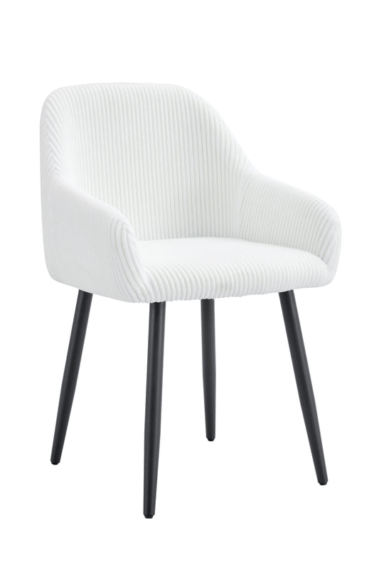 Chaise Peach avec Accoudoirs en Tissu Côtelé et Pieds Métal Noir – Confort et Élégance