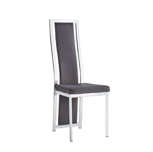 Chaise Dana en Velours Gris avec Pieds Chromés – Élégance et Modernité