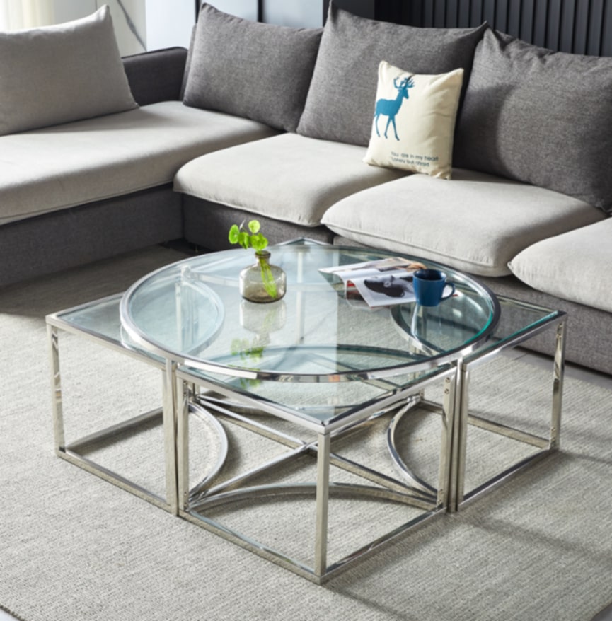 Table Basse Elve – Pieds Chrome & Plateau Transparent 90x45 cm