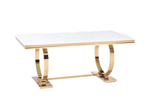 Table repas Omega – Pieds gold et plateau en résine blanche 180x90x75 cm