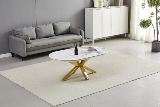 Table Basse Ophela – Plateau Céramique Marbre Beige Doré
