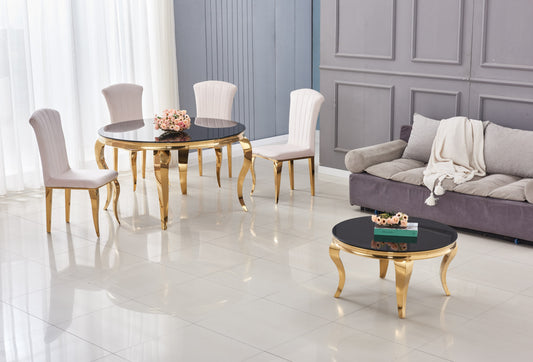 Table Basse Baroque Ronde – Gold & Noir 80x45 cm