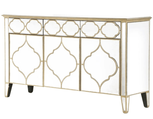 Buffet miroir vénitien 3 portes 153x41x86 cm – Élégance et rangement sophistiqué