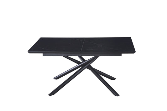 Table extensible Zephir – Pieds métal noir et plateau céramique effet marbre noir 160/200x90x75 cm