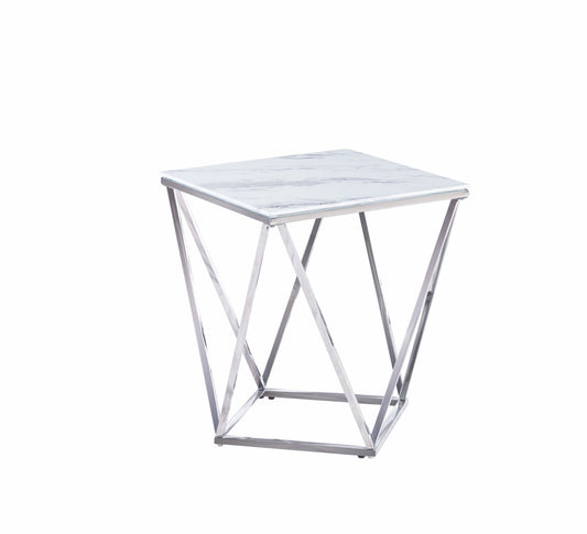 Bout de Canapé Alina Chrome – Plateau Blanc 50x50 cm