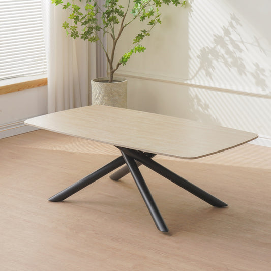 Table Basse Nysa – Pieds en Métal Noir & Plateau en Céramique 120x70x45 cm