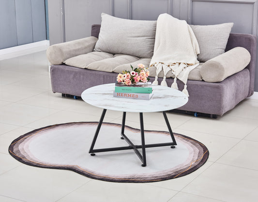Table Basse Héloïse – Métal & Marbre Blanc 80x45 cm