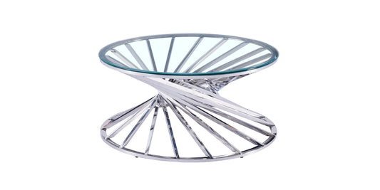 Table Basse Nautilus – Chrome & Plateau Transparent 80 cm