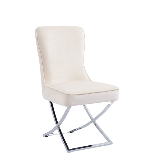 Chaise Joséphine en Tissu Beige avec Pieds Chromés – Élégance Moderne