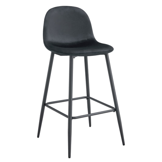 Tabouret de Bar Scandinave en Velours avec Pieds en Métal Noir – Élégance Moderne