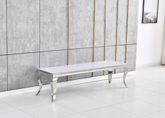 Meuble TV Baroque Chrome & Blanc – 160x45x45 cm