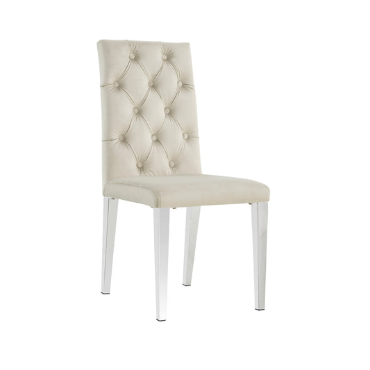 Chaise New Nevada Capitonnée en Velours Beige avec Pieds Chromés – Élégance et Confort