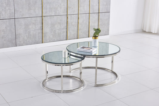Tables Basses Gigognes – Pieds Chrome & Plateaux Miroir 80x45 + 60x38 cm