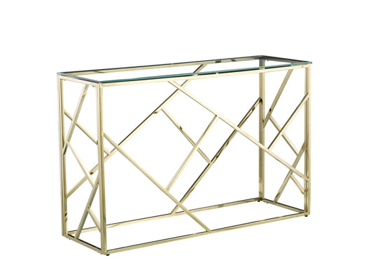 Console Geomag en Métal Doré avec Plateau Verre Transparent – 120x40x78 cm