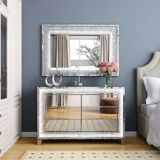 Commode miroir avec LED 120x40x80 cm – Design moderne et rangement lumineux