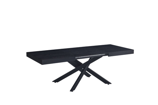 Table de repas extensible Balni – Métal noir et plateau bois noir 140/220x90 cm