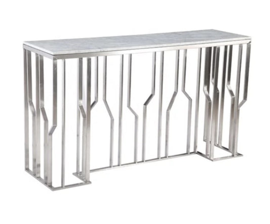 Console Portofino en Chrome et Marbre Blanc – 120x40x78 cm