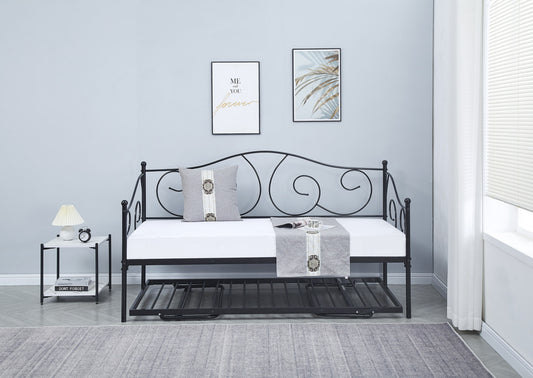 Banquette Lit en Métal Noir 90x190 cm
