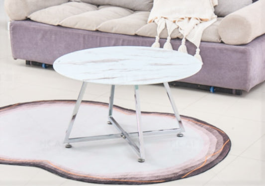 Table Basse Héloïse – Chrome & Marbre Blanc 80x45 cm