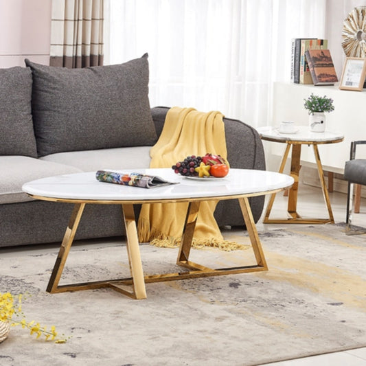 Table Basse Gamma – Gold & Pierre Marbre 120x60x45 cm