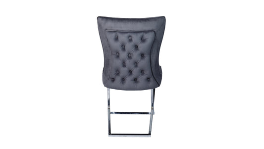 Chaise Gabrielle en Velours Anthracite avec Pieds Chrome