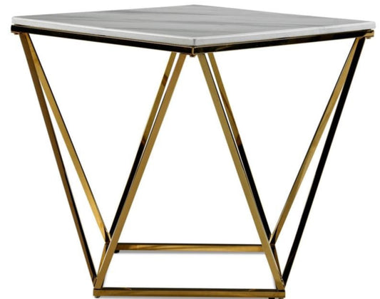 Bout de Canapé Alina Gold – Plateau Marbre Blanc 50x50 cm