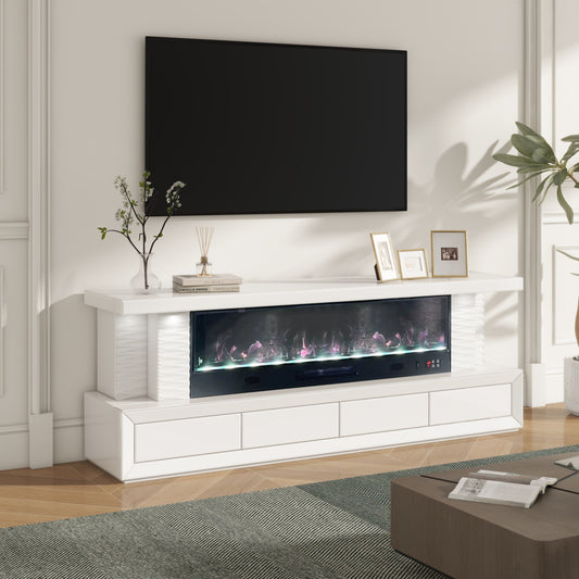 Meuble TV Flamora chauffage electrique 1500W avec telecommande effet flame 3d multicolore et chargeur