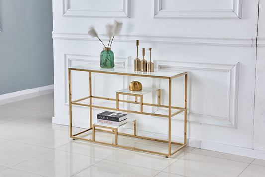 Console Romy en Marbre Blanc avec Structure Gold – Élégance et Luxe