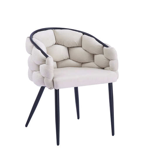 Chaise Ballon en Velours Beige avec Pieds Métal Noir – Confort et Modernité