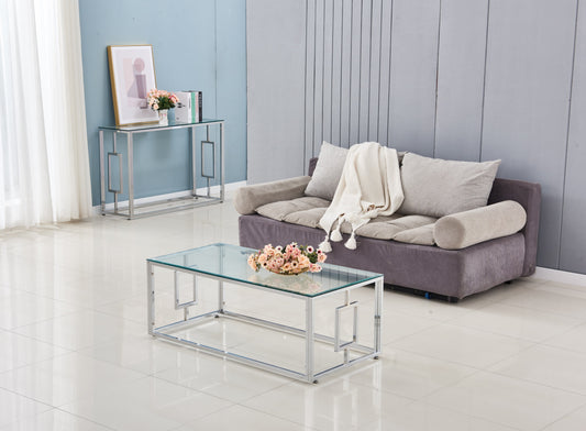 Table Basse Sophie – Chrome & Plateau Transparent 120x60x45 cm