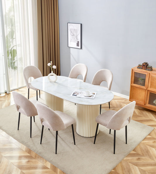 Table à manger Keysha beige en céramique moka 180x90 cm – Élégance et robustesse
