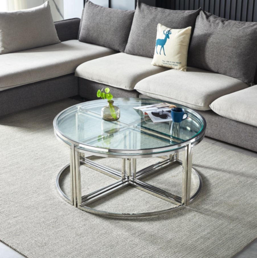 Table Basse Elve – Pieds Chrome & Plateau Transparent 90x45 cm