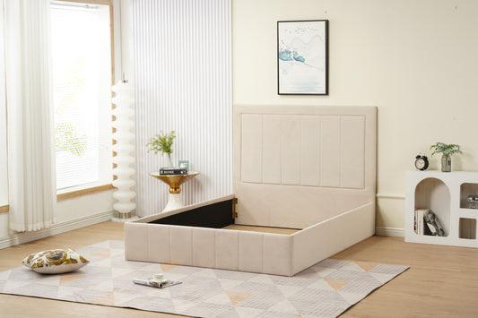 Cadre de lit Polo 160x200 cm en velours beige – vendu sans sommier