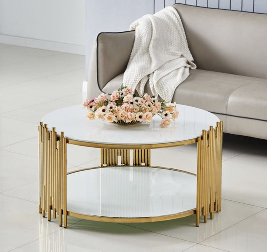Table Basse Stick – Pieds Gold & Plateau Blanc 90x45 cm