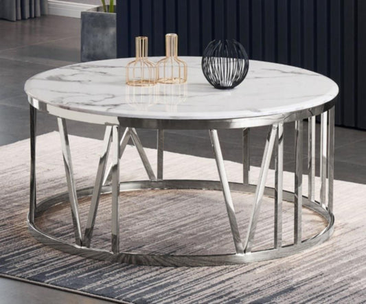 Table Basse Atmos – Chrome & Marbre Blanc