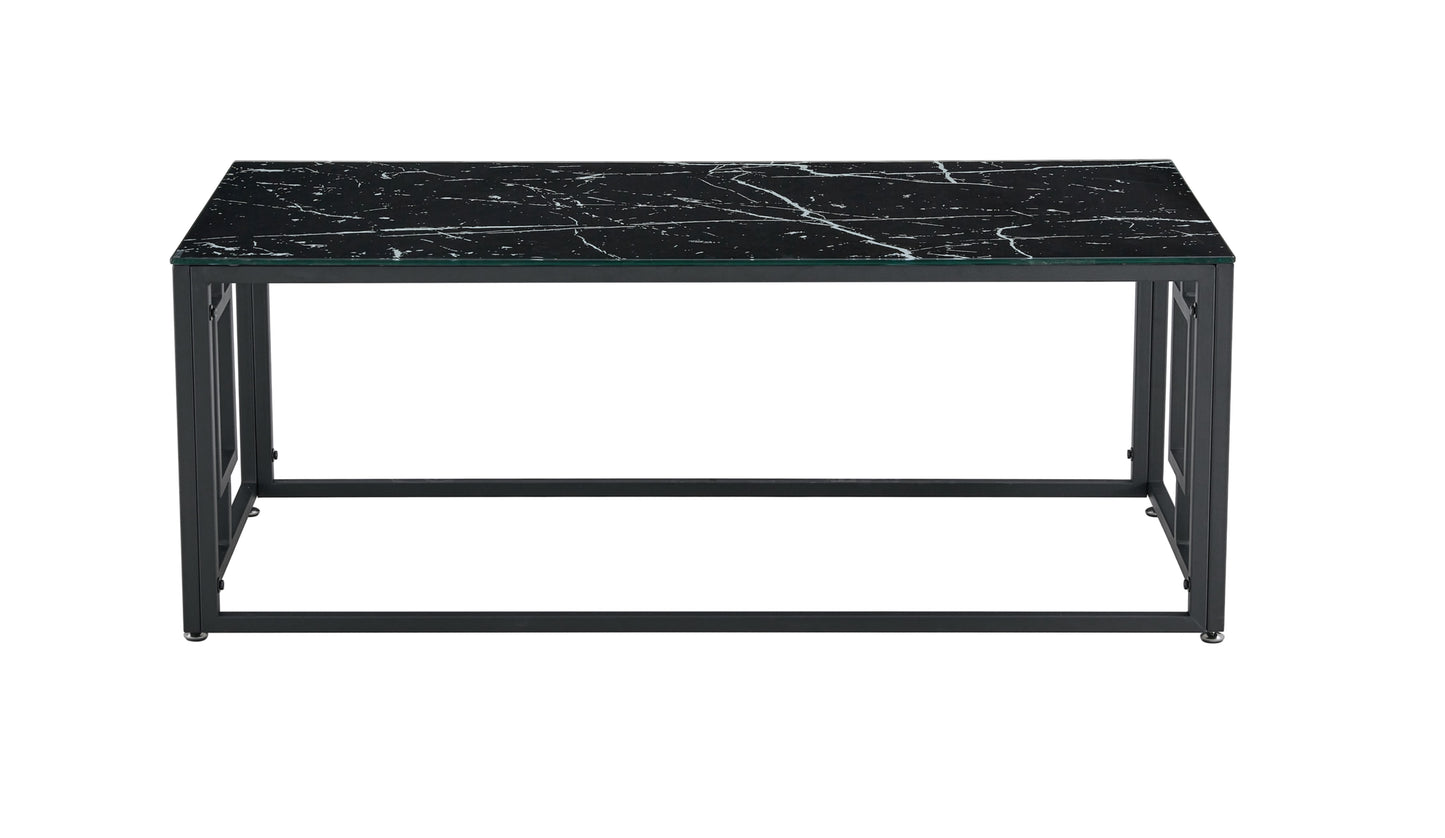 Table Basse Sophie – Pieds Métal Noir & Plateau Marbre Noir