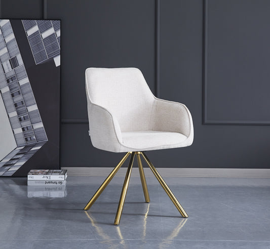 Chaise Lola avec Accoudoirs en Tissu Écru et Pieds Dorés – Confort et Élégance