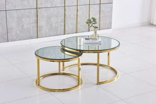 Tables Basses Gigognes Roméo – Finition Gold & Plateau Miroir 80x45 + 60x38 cm