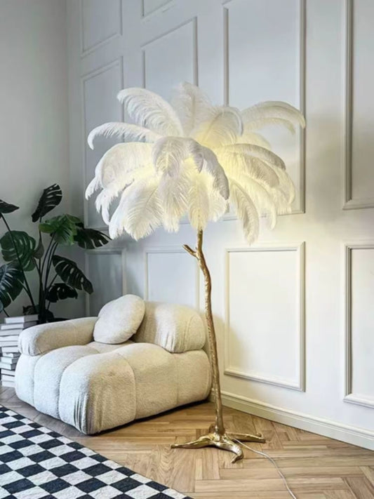 Lampadaire Velona à plumes 80x170 cm – Éclairage décoratif et raffiné