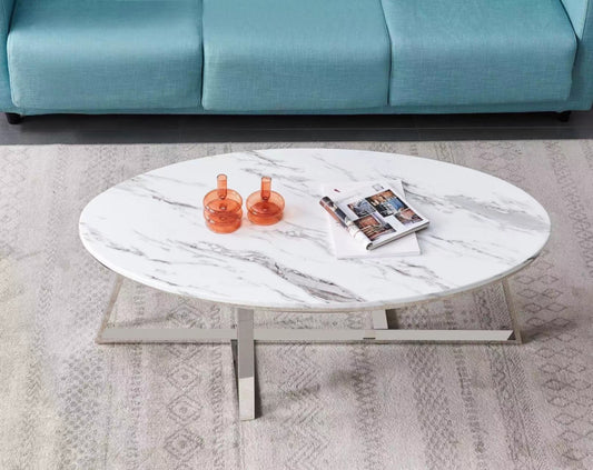 Table Basse Gamma – Chrome & Pierre Marbre 120x60x45 cm