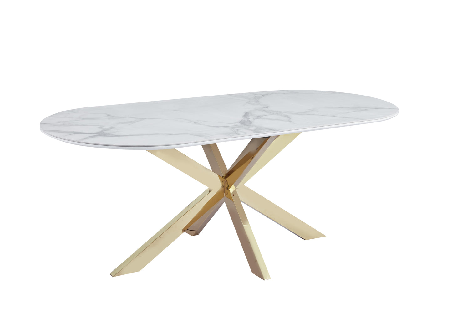 Table de repas Manon – Pieds finition gold et plateau céramique effet marbre blanc 200x100 cm